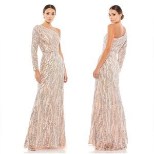 Mac Duggal | 4982 Embellished One Sleeve Gown with Sequin Belt Size 10 NWT